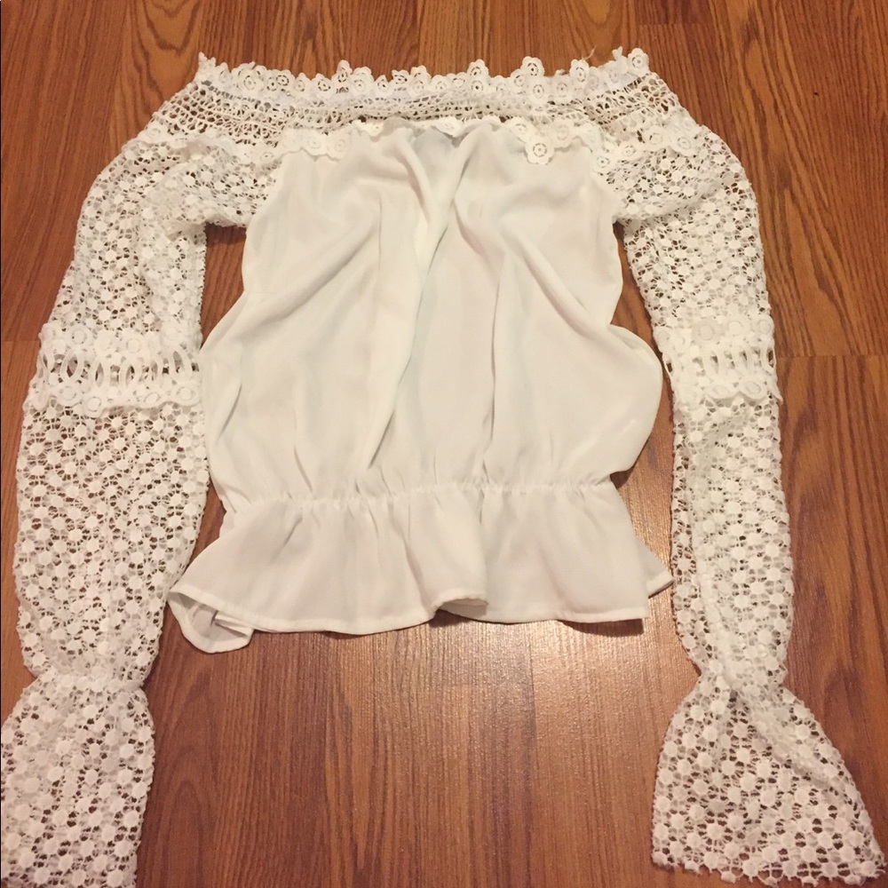 White lace off the shoulder blouse